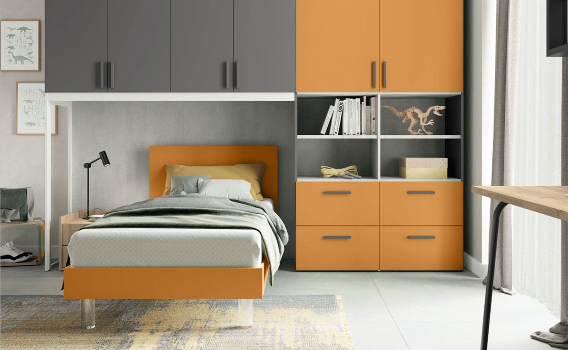 armadio a ponte grigio e miele