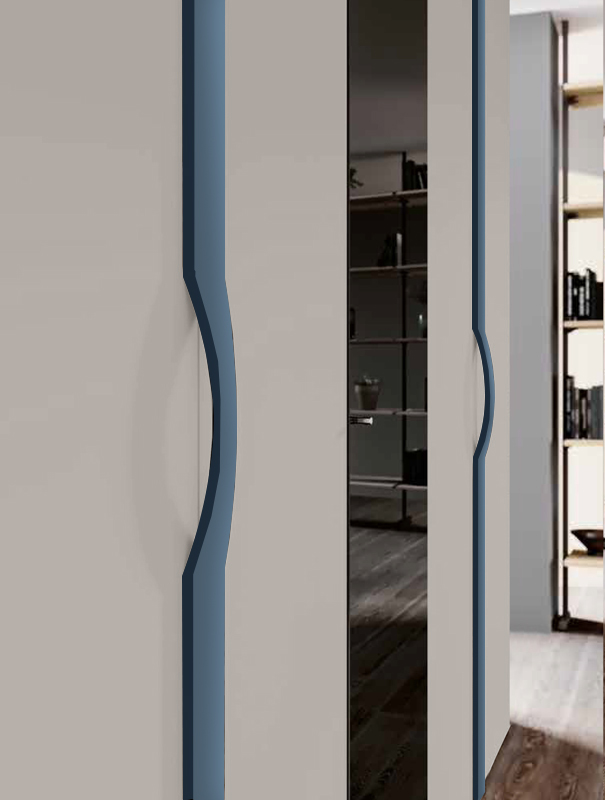 Armadio moderno con 5 ante battenti in finitura Grigio seta e Petrolio