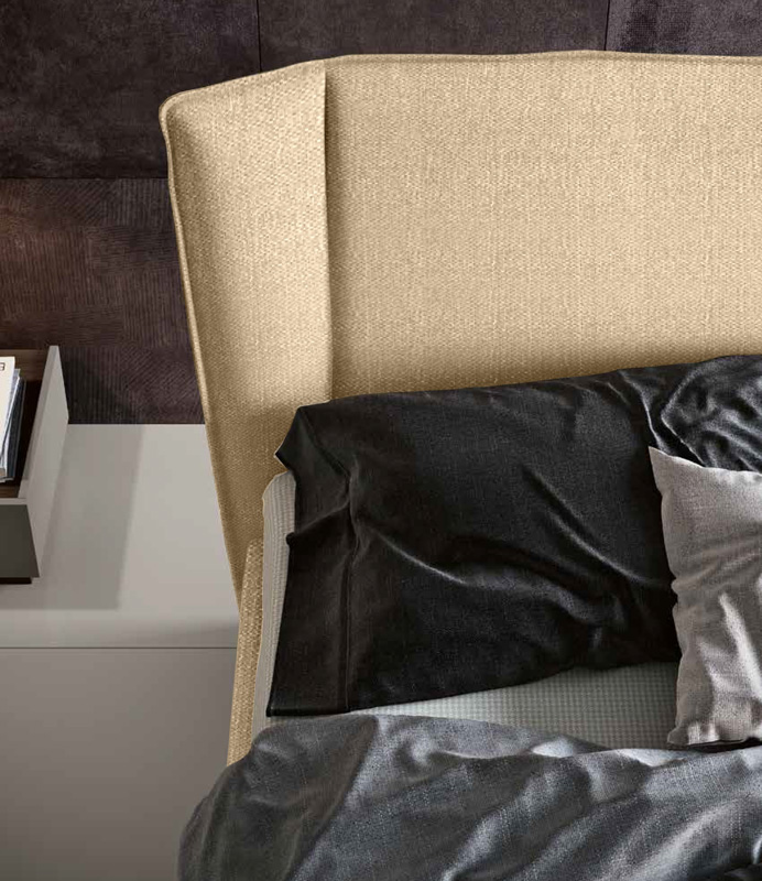 Letto matrimoniale moderno con piedini, finitura tessuto Panna