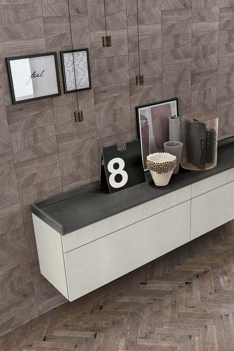 Madia sospesa 2 cestoni e 2 cassetti, finitura materico Cemento chiaro e scuro