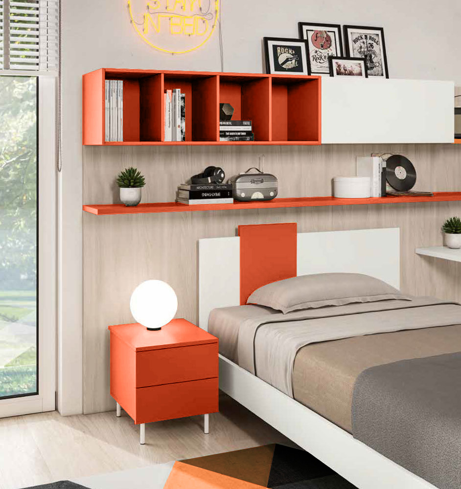 Letto singolo POP 02, finitura Corallo e Bianco Opaco