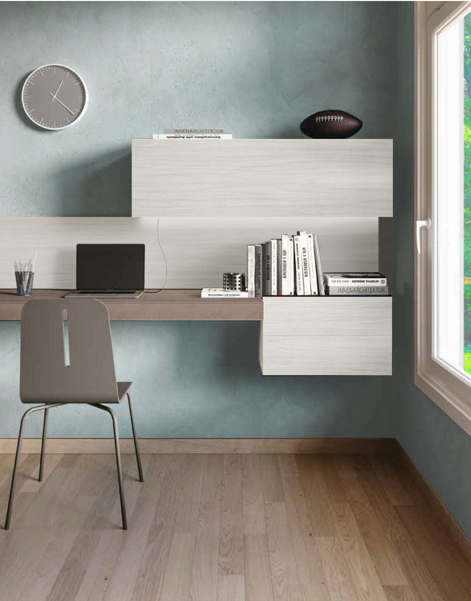 Zona studio camerette, finitura Bianco altea e Bronzo