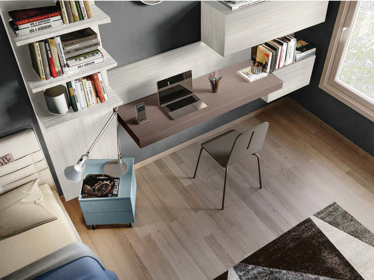 Zona studio camerette, finitura Bianco altea e Bronzo