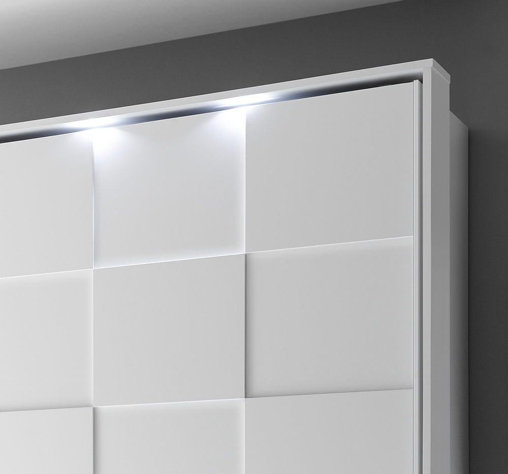 Armadio moderno 2 ante scorrevoli con forme geometriche, 220x210, bianco opaco