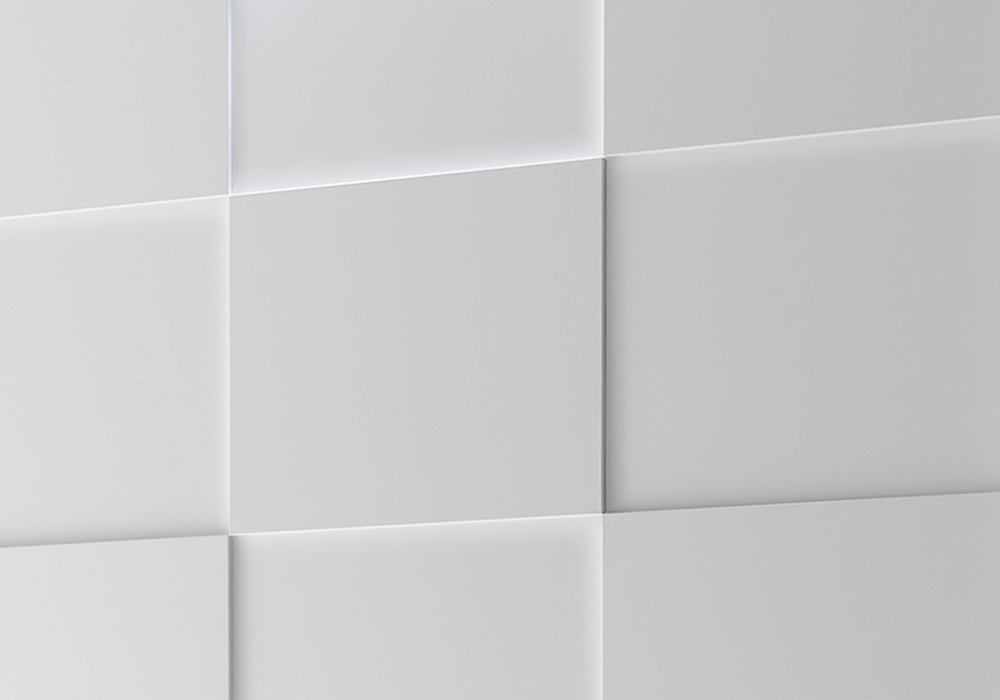 Armadio moderno 2 ante scorrevoli con forme geometriche, 220x210, bianco opaco