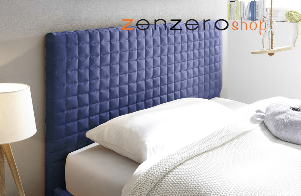 Camera completa con letto blu in tessuto imbottito con armadio Miss H.230