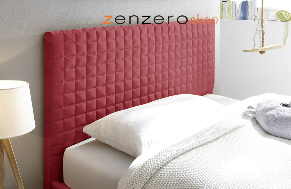 Letto Square rosso in tessuto imbottito una piazza e mezza, testiera riquadrata 