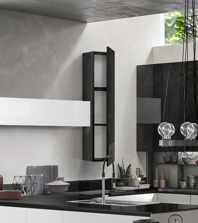 Pensile per cucina sospeso, Antracite lucido