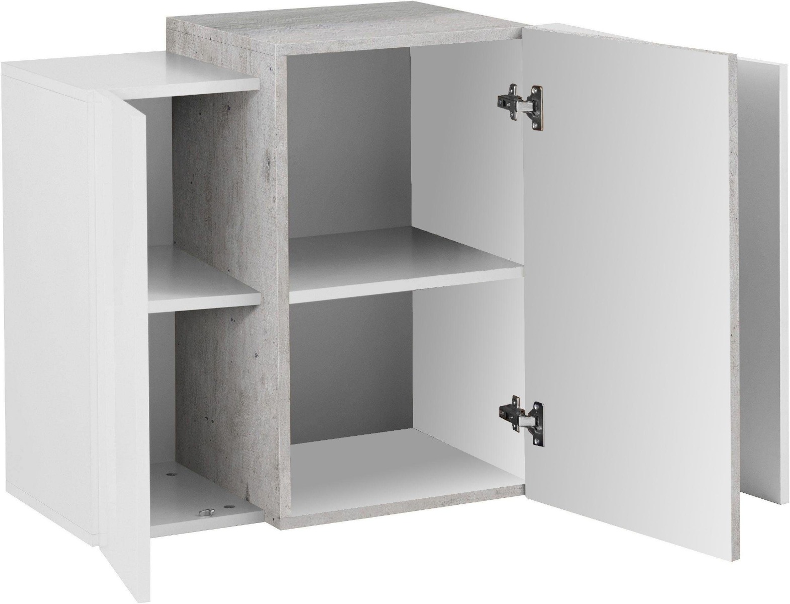 Pensile sospeso Cemento e Bianco lucido con 3 ante 