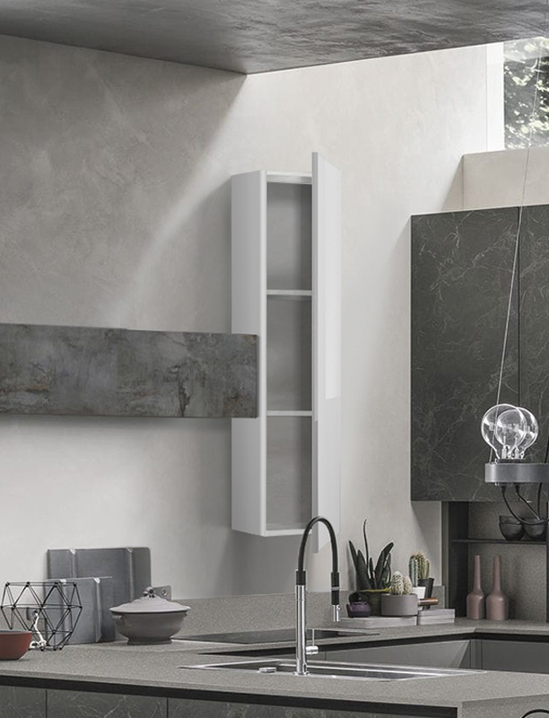 Pensile per cucina sospeso, Bianco lucido