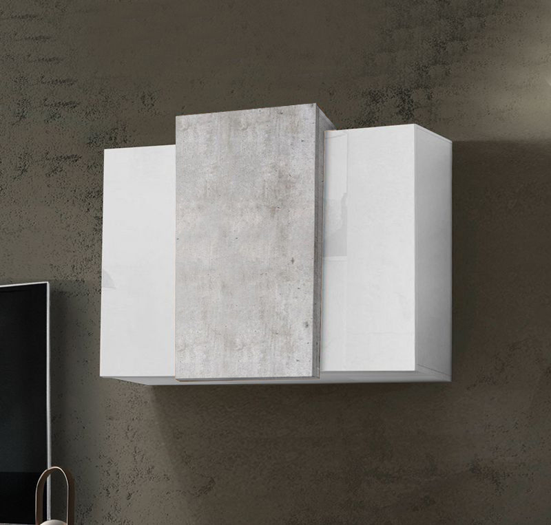 Pensile sospeso Cemento e Bianco lucido con 3 ante 