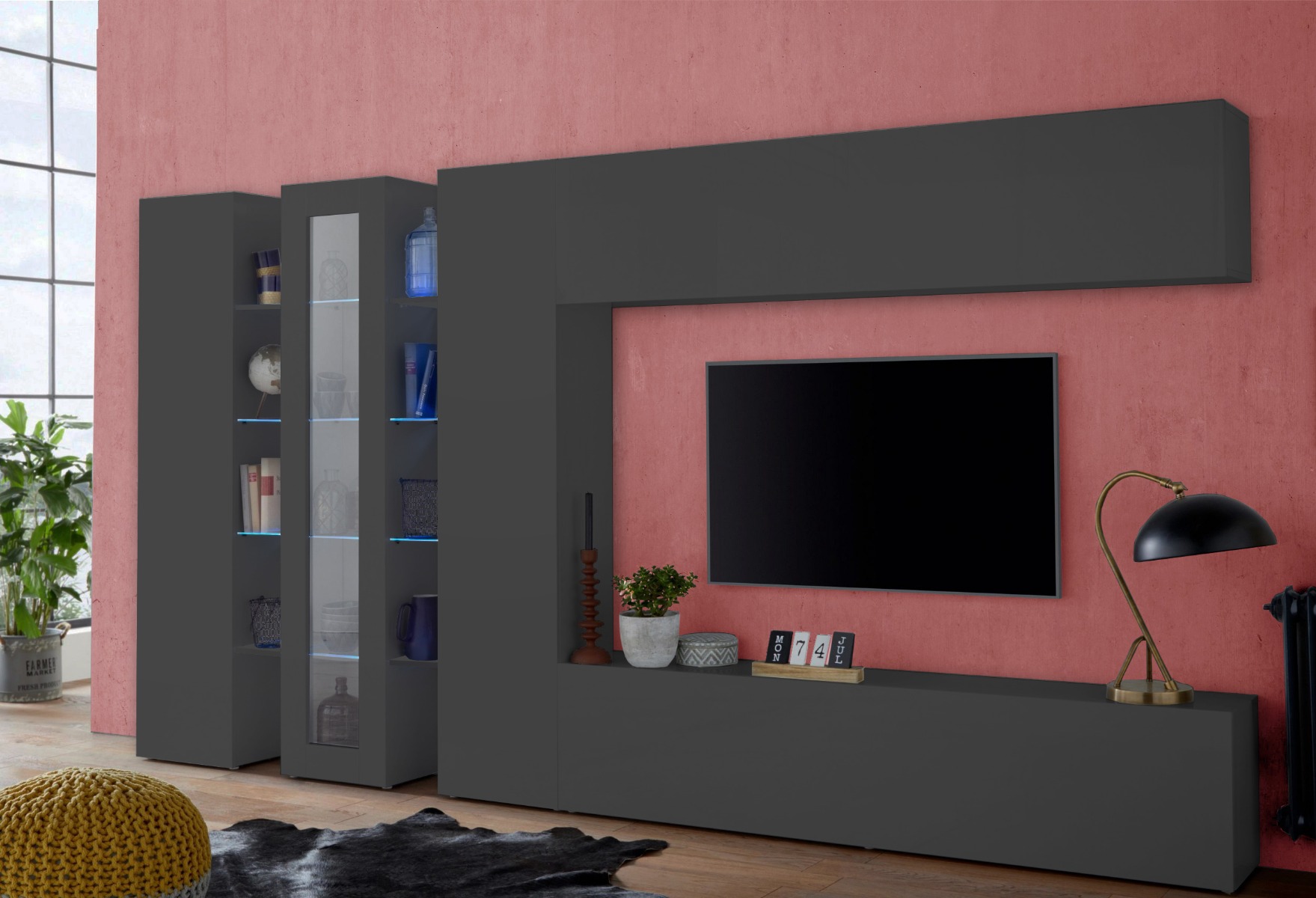 Pensile sospeso 100% Made in Italy, finitura Antracite 