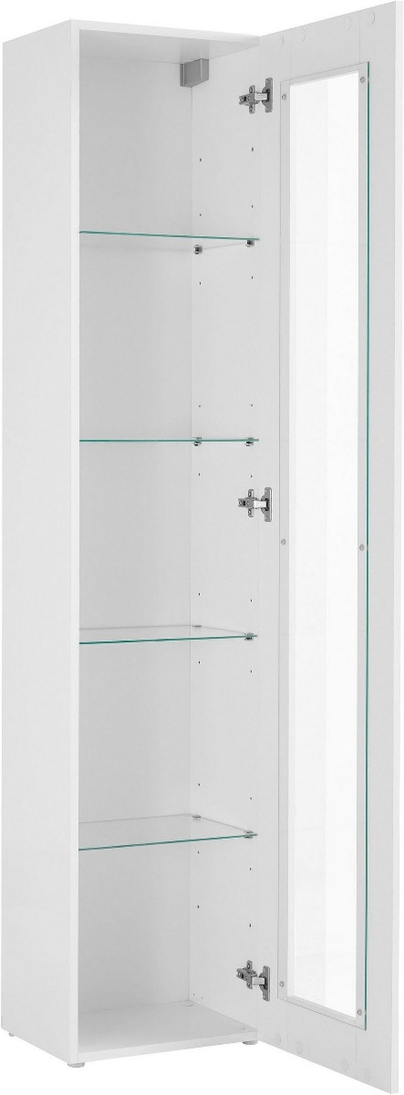 Vetrina sospesa con anta battente, finitura bianca lucida