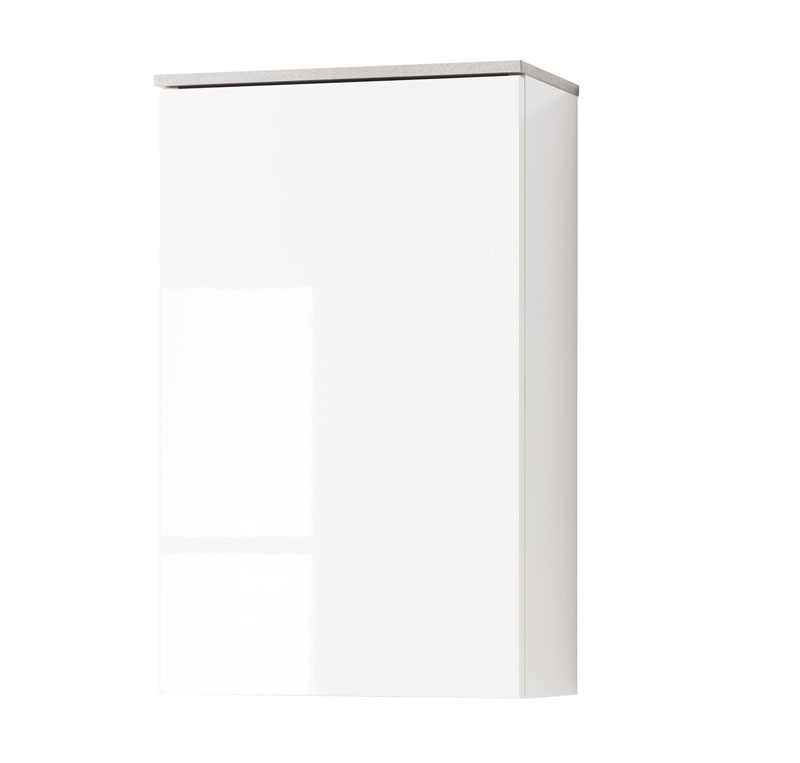 Bagno moderno completo, finitura Bianco Laccato e top Grigio Cemento