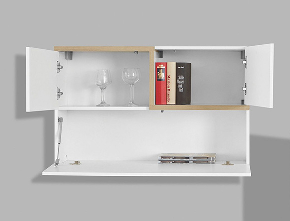 Pensile sospeso con una ribalta e 2 ante in finitura Bianco lucido e Pero