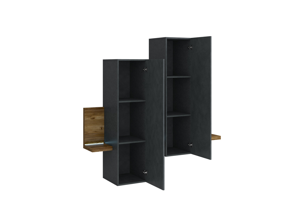 Modulo di design formato da una mensola e 2 pensili verticali