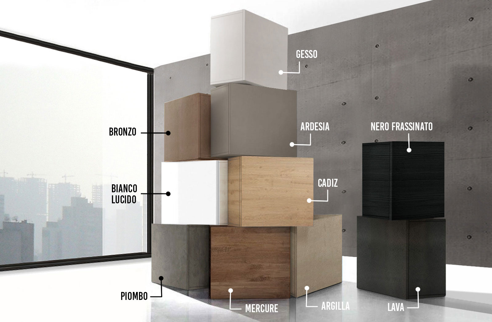 Cubo sospeso 55 x 50 cm disponibile in diverse finiture, Made in Italy 