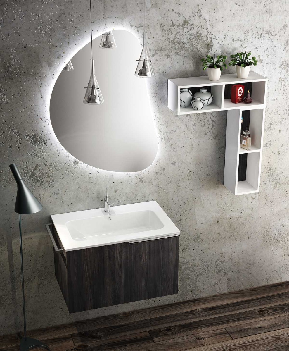 Mobile bagno con lavabo, 1 cestone finitura Olmo rodano
