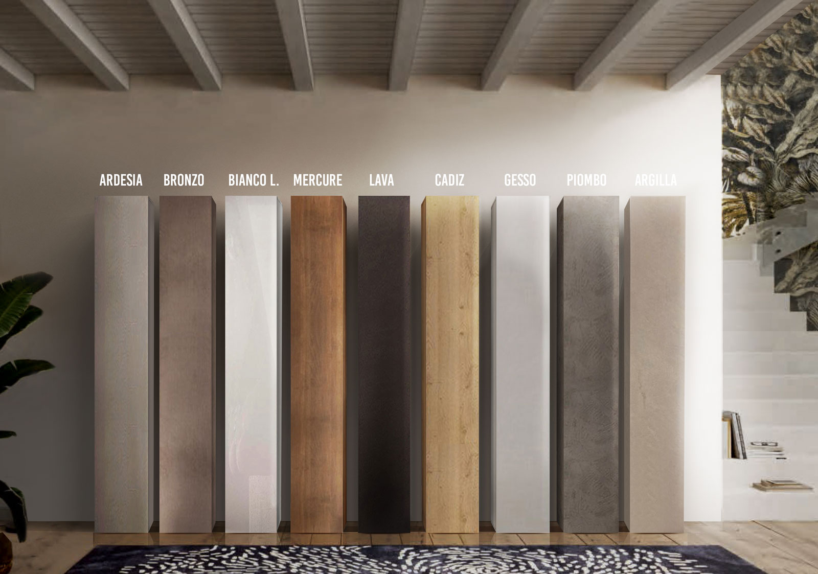 Colonna stretta H.186 cm a terra, disponibile in diverse finiture Made in Italy 