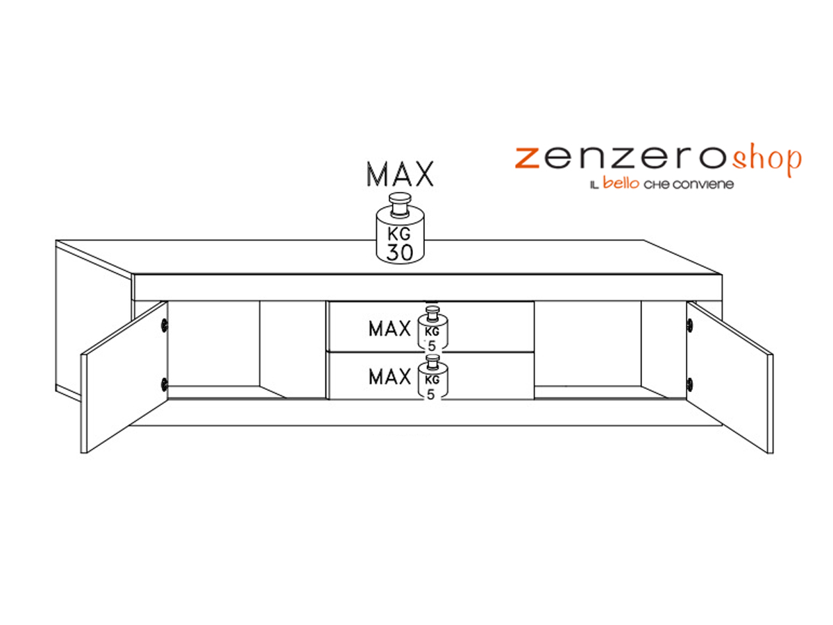 Madia bassa, Bianca Lucida e Cemento con 2 ante e 2 cassetti