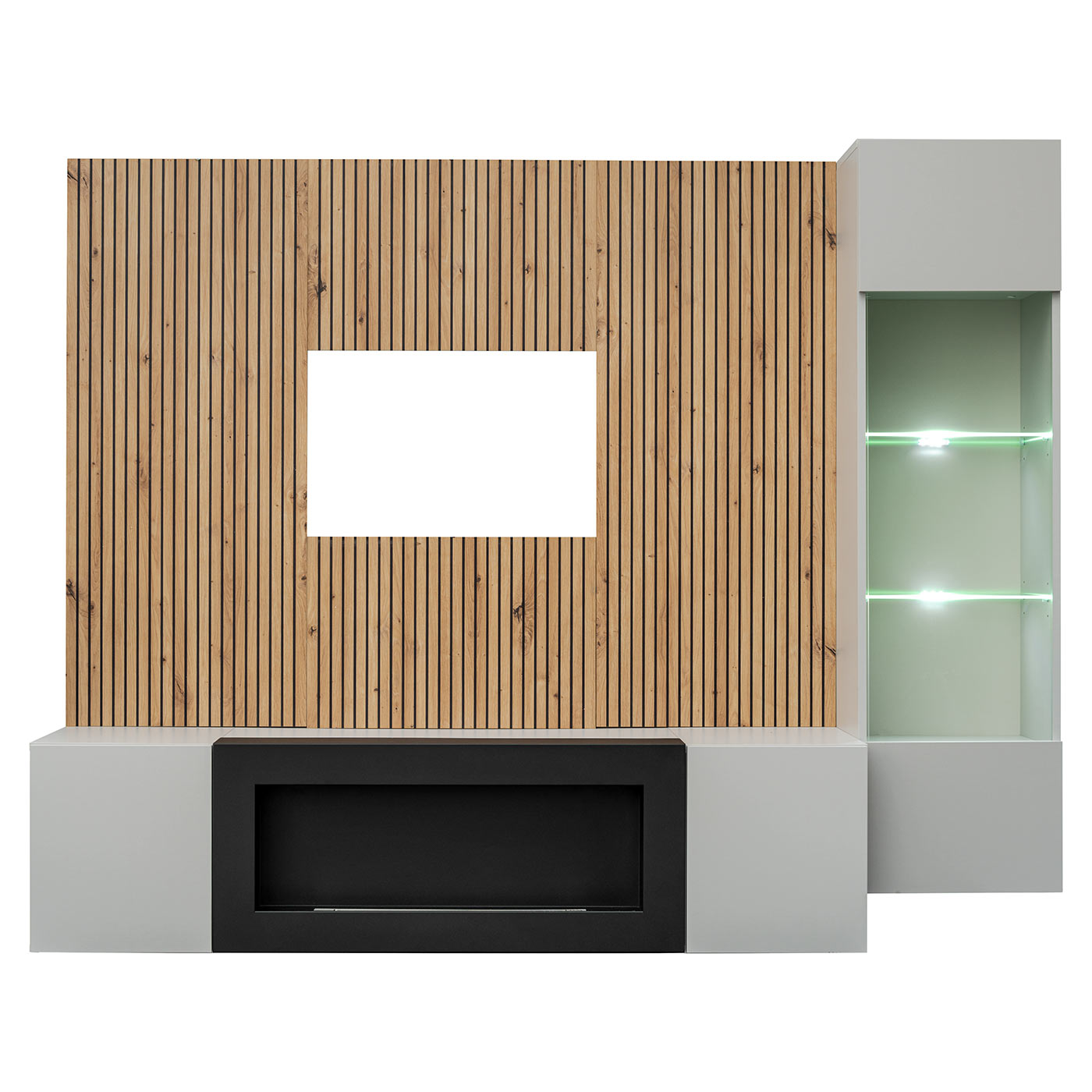 parete attrezzata grigio perla e artisan oak