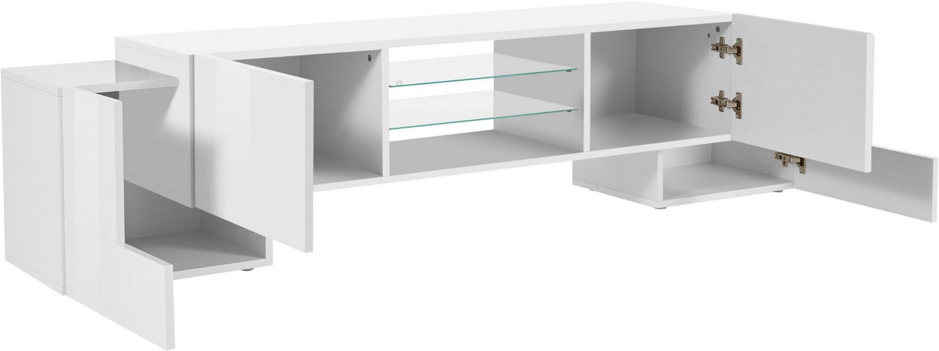 Porta tv moderno Bianco laccato lucido, 4 ante