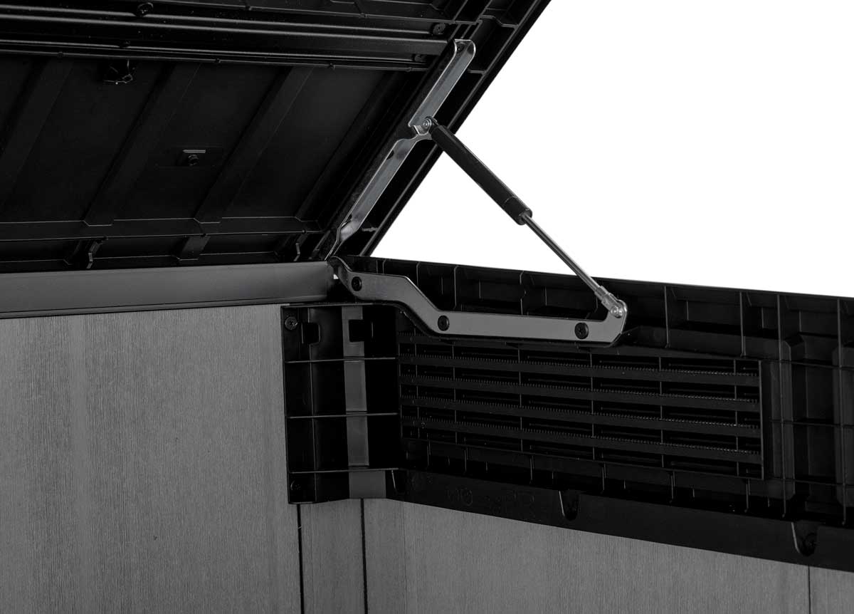 Baule da esterno Quercia, porta attrezzi per giardino, capacità 1000L