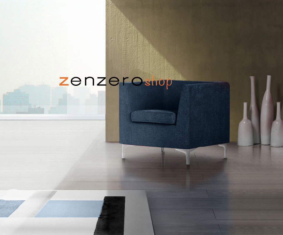 Poltrona di design, finitura Blu in tessuto sfoderabile