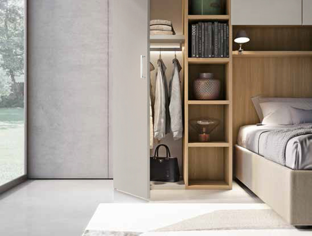 Ponte con libreria e boiserie, Grigio seta e Noce biondo