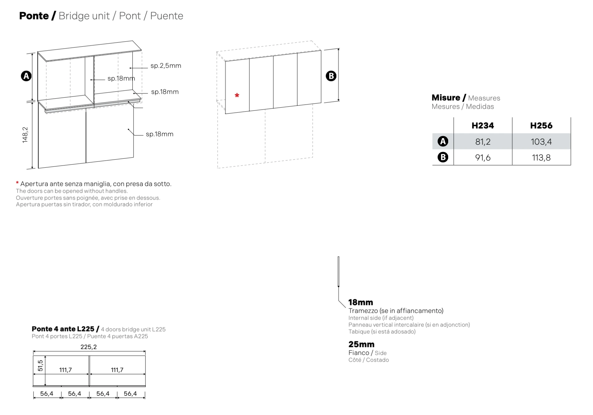 Armadio a ponte 6 ante, Agave e Noce biondo, L.320