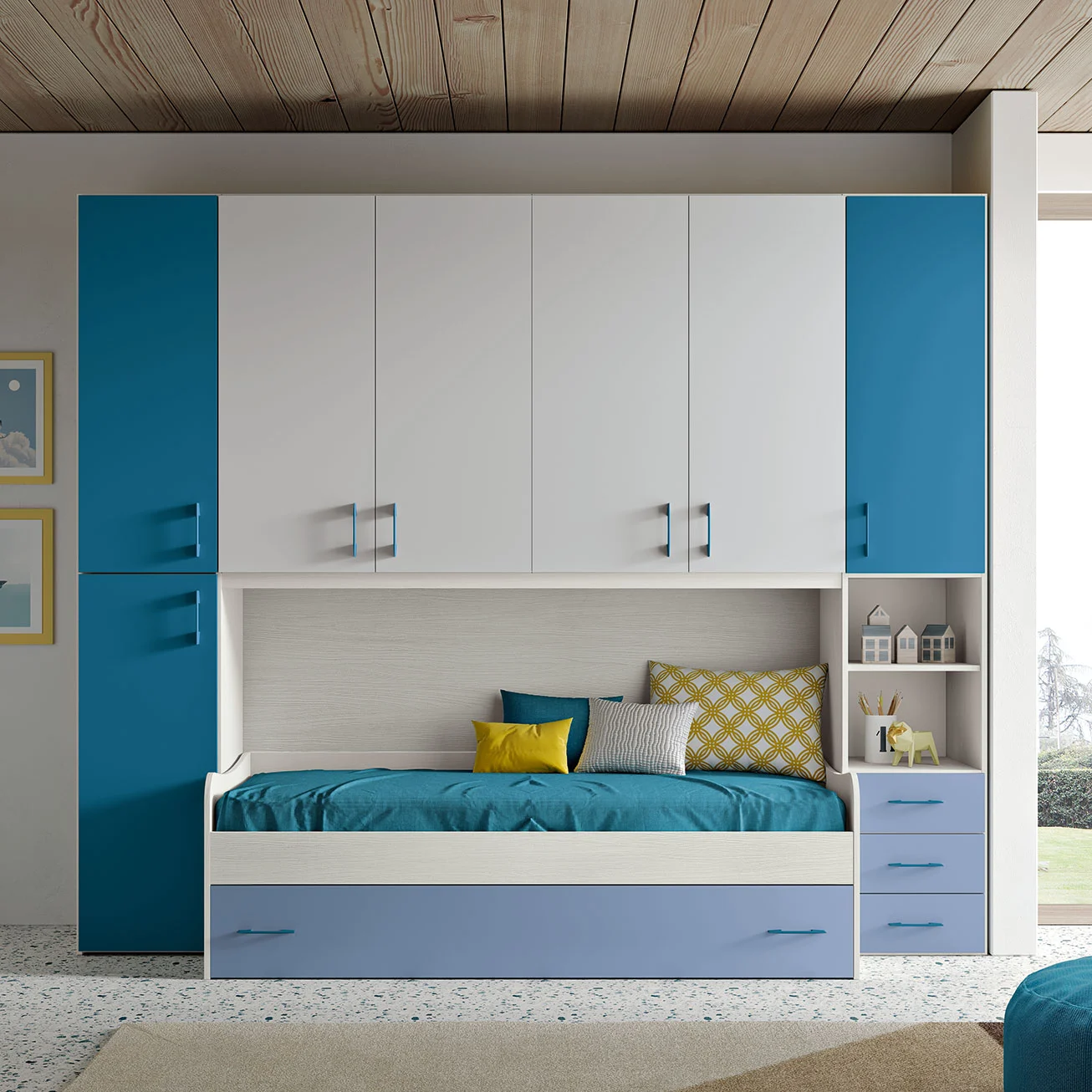 camera a ponte con divano letto