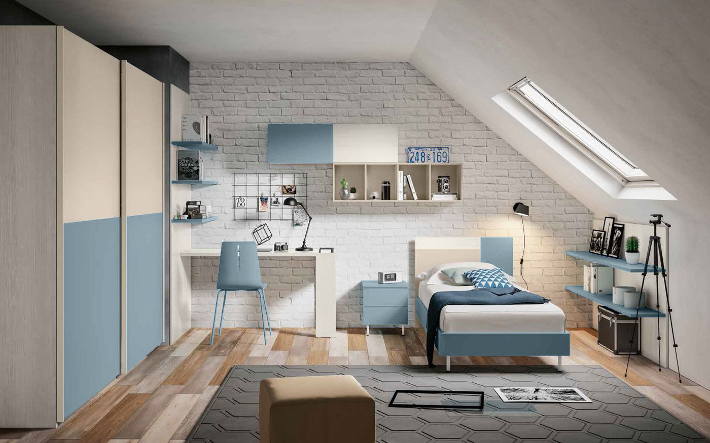 Letto singolo POP 01, finitura Larice Bianco, Carta da zucchero e Orzo