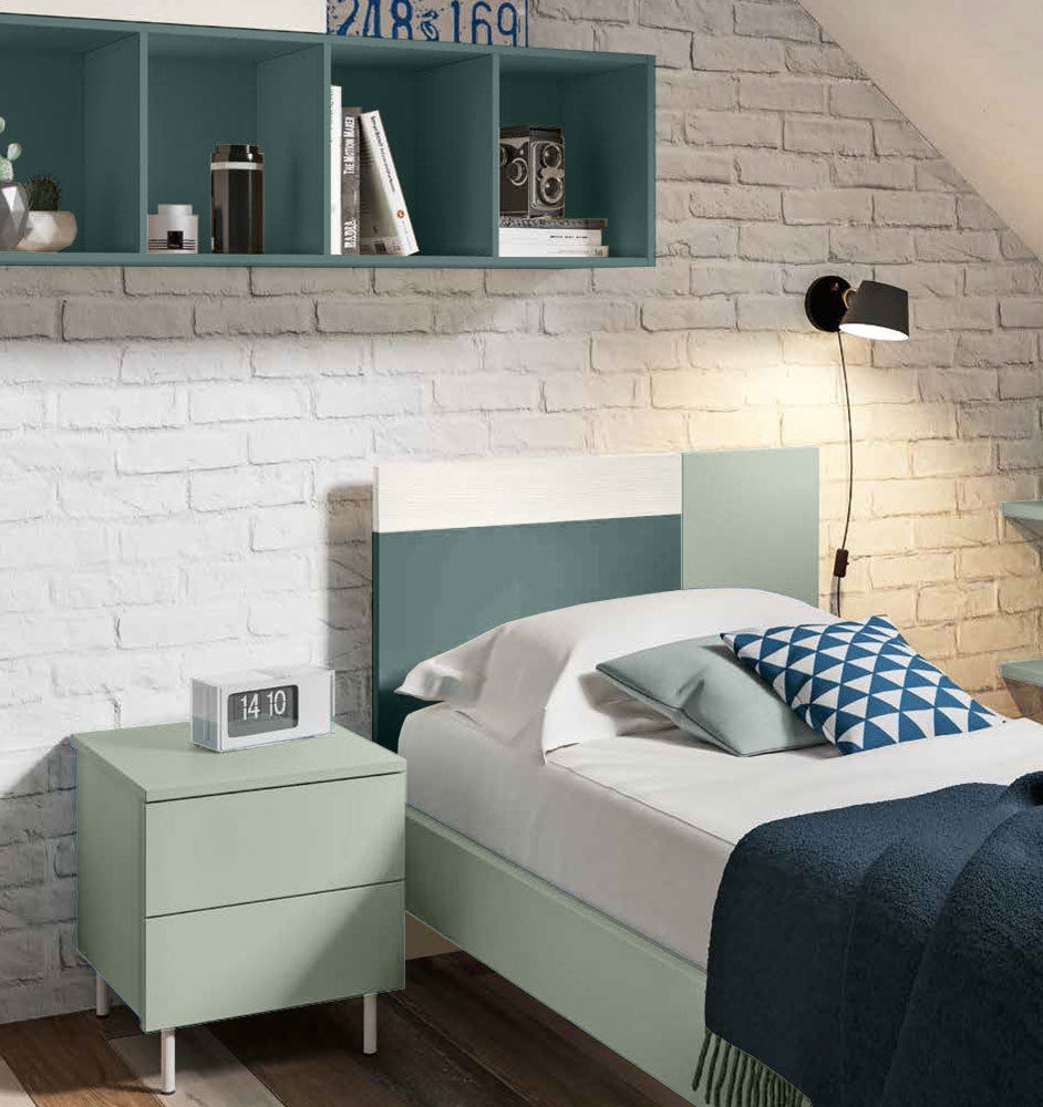 Letto piazza mezza POP 01, finitura Verde Salvia, Agave e Orzo