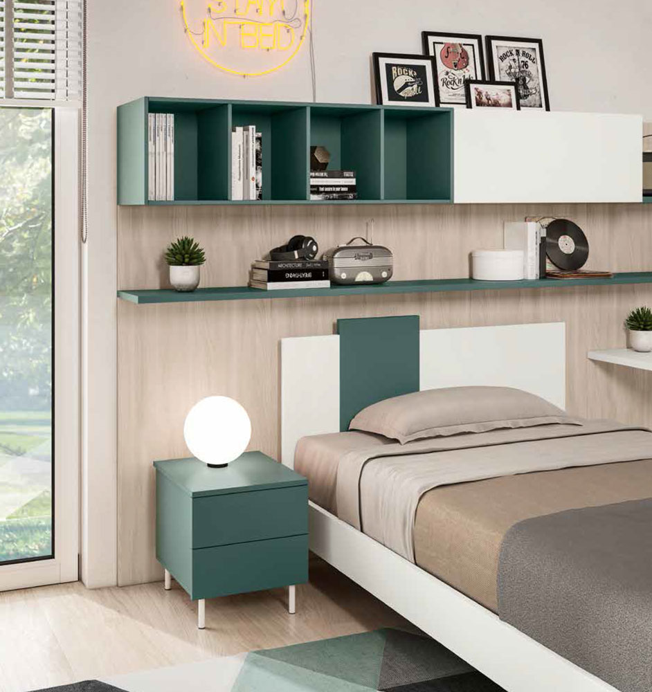 Letto singolo POP 02, finitura Verde Salvia e Bianco