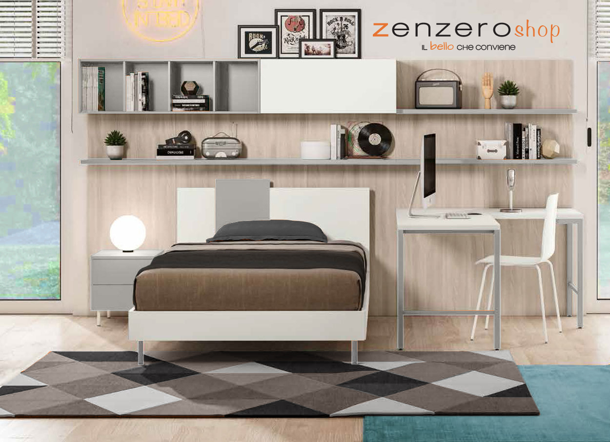 Letto una piazza e mezza POP 02, finitura Verde Salvia e Bianco