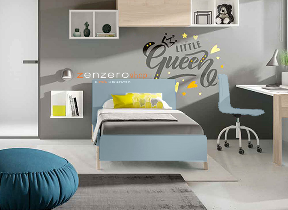 Letto 1 piazza e mezzo POP 03, finitura Carta da zucchero e Olmo Natura