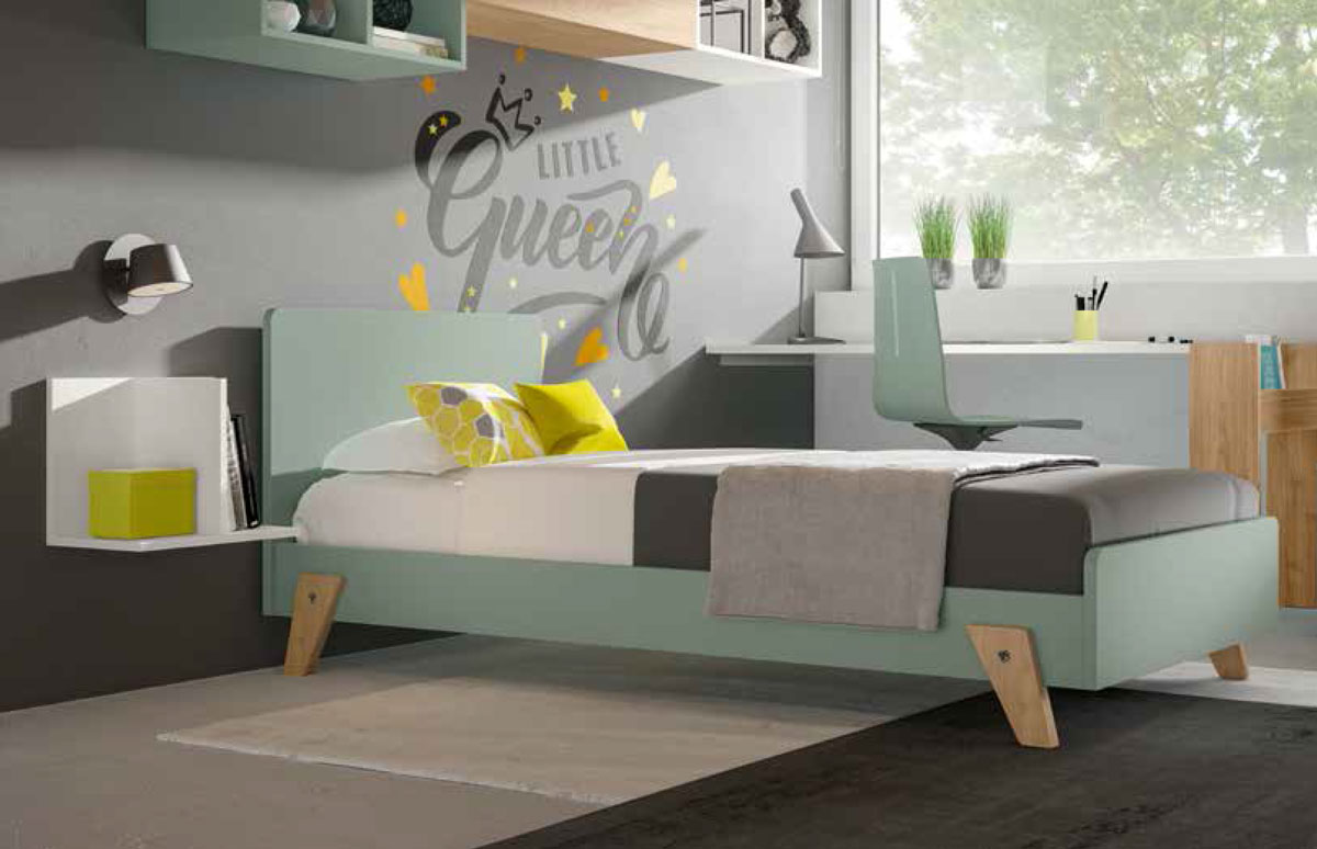 Letto singolo POP 03, finitura Agave e Noce biondo