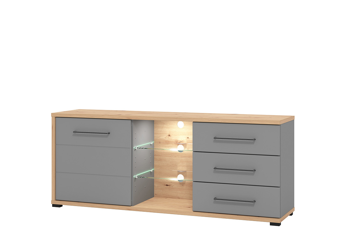 Porta tv 3 cassetti 1 anta, finitura Grigio grafite e Rovere