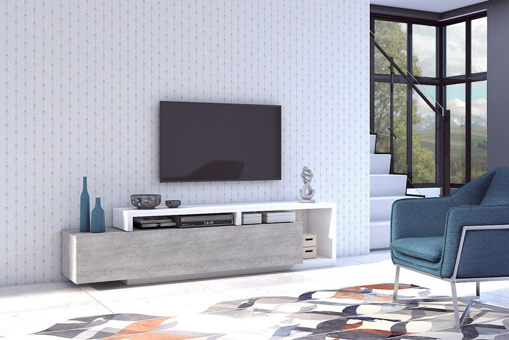 Porta TV Cracovia, grigio cemento e bianco opaco 