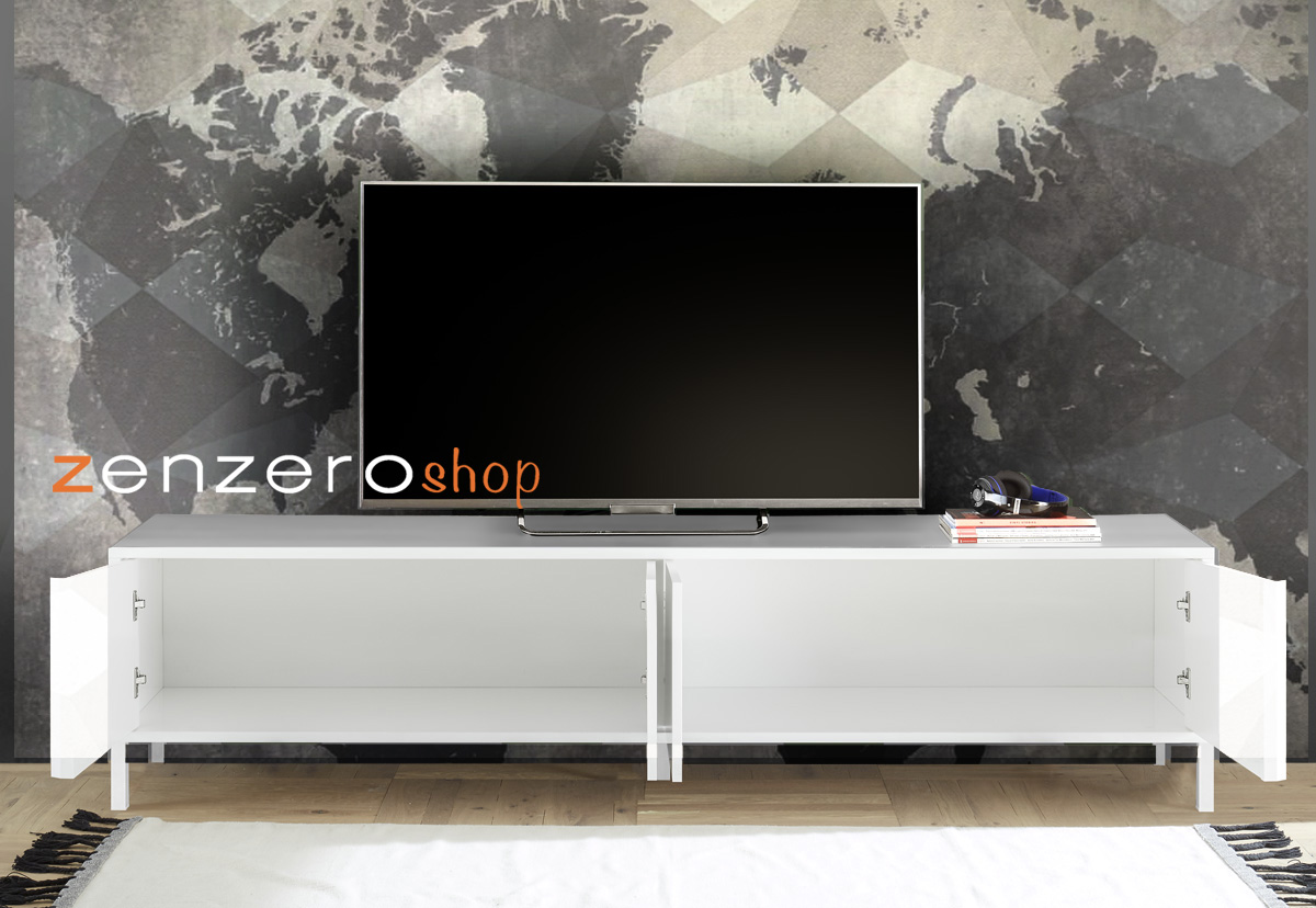 Mobile porta TV, stile moderno, finitura bianco lucido