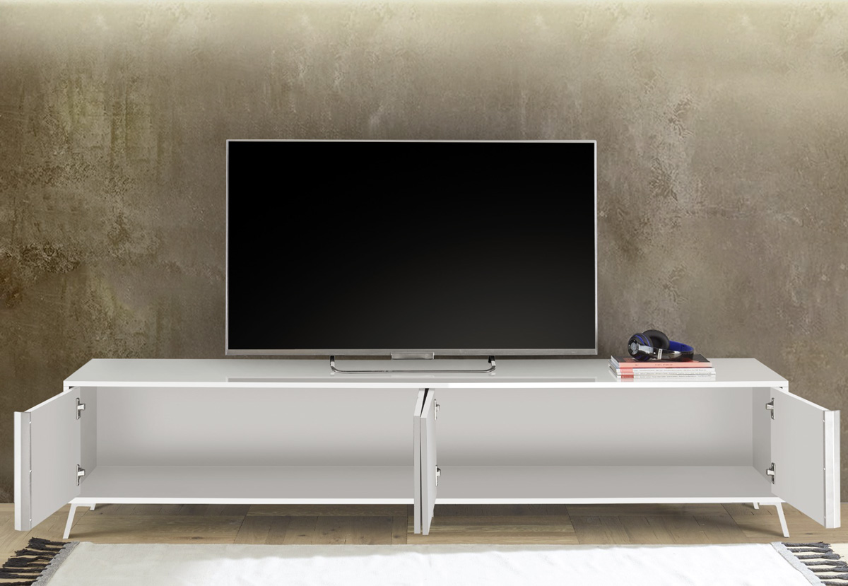Mobili Porta TV moderno 4 ante in finitura Bianco Lucido