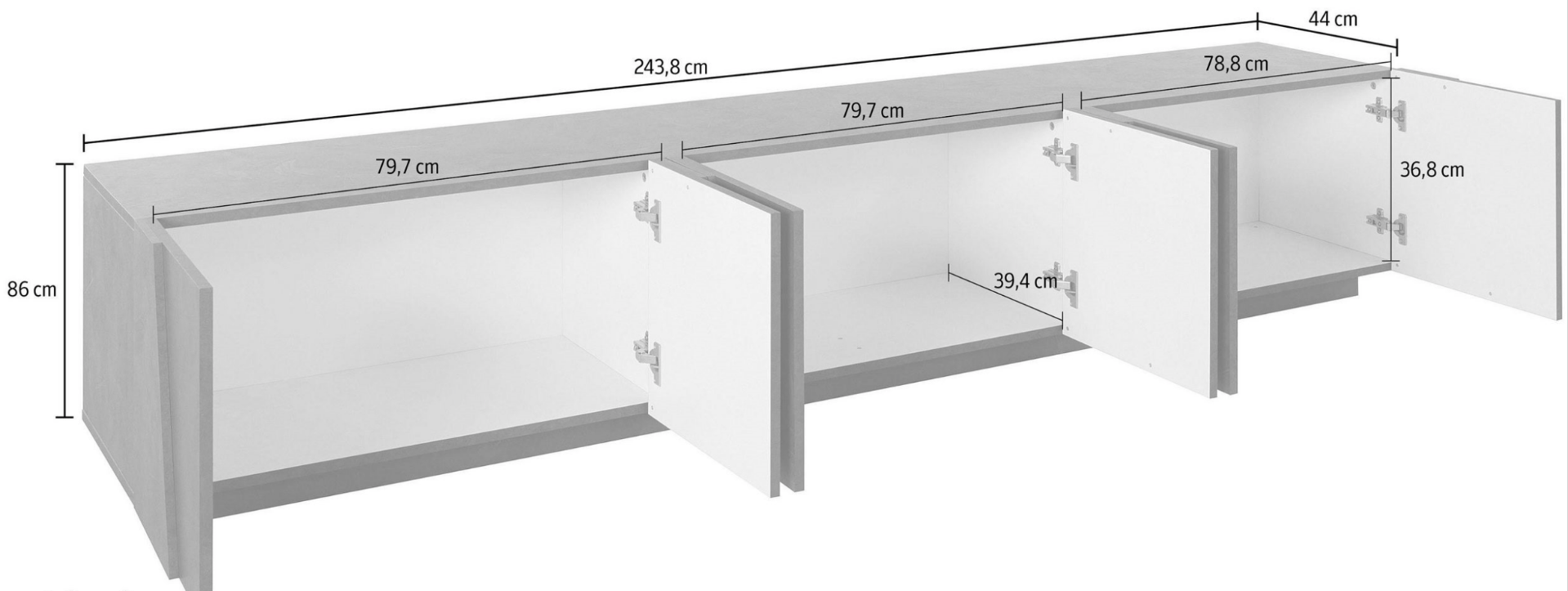 Porta tv 6 ante con disegni geometrici in finitura Beton