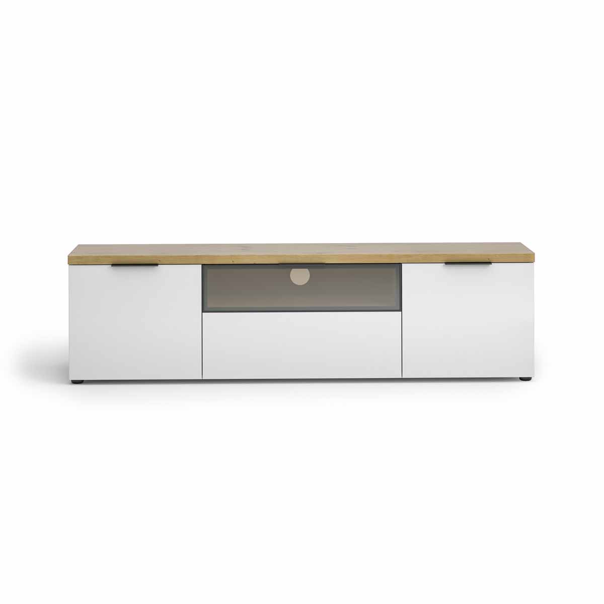 Porta TV colore Bianco lucido e Rovere chiaro