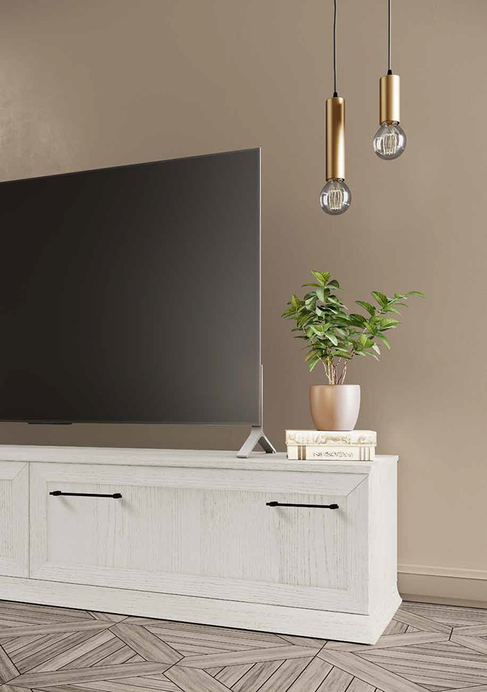 Parete attrezzata contemporanea, finitura Bucaneve e Grigio titanio 