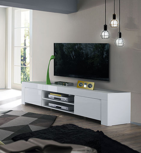 Porta TV "Alba" Moderno di Design, Laccato Bianco Lucido