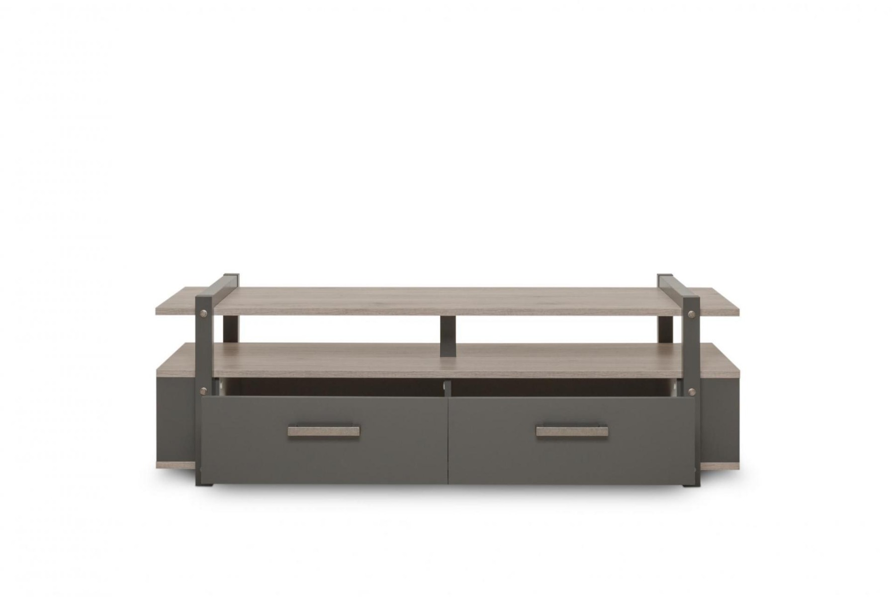 Porta TV industrial con 2 cassetti in finitura Antracite e Quercia
