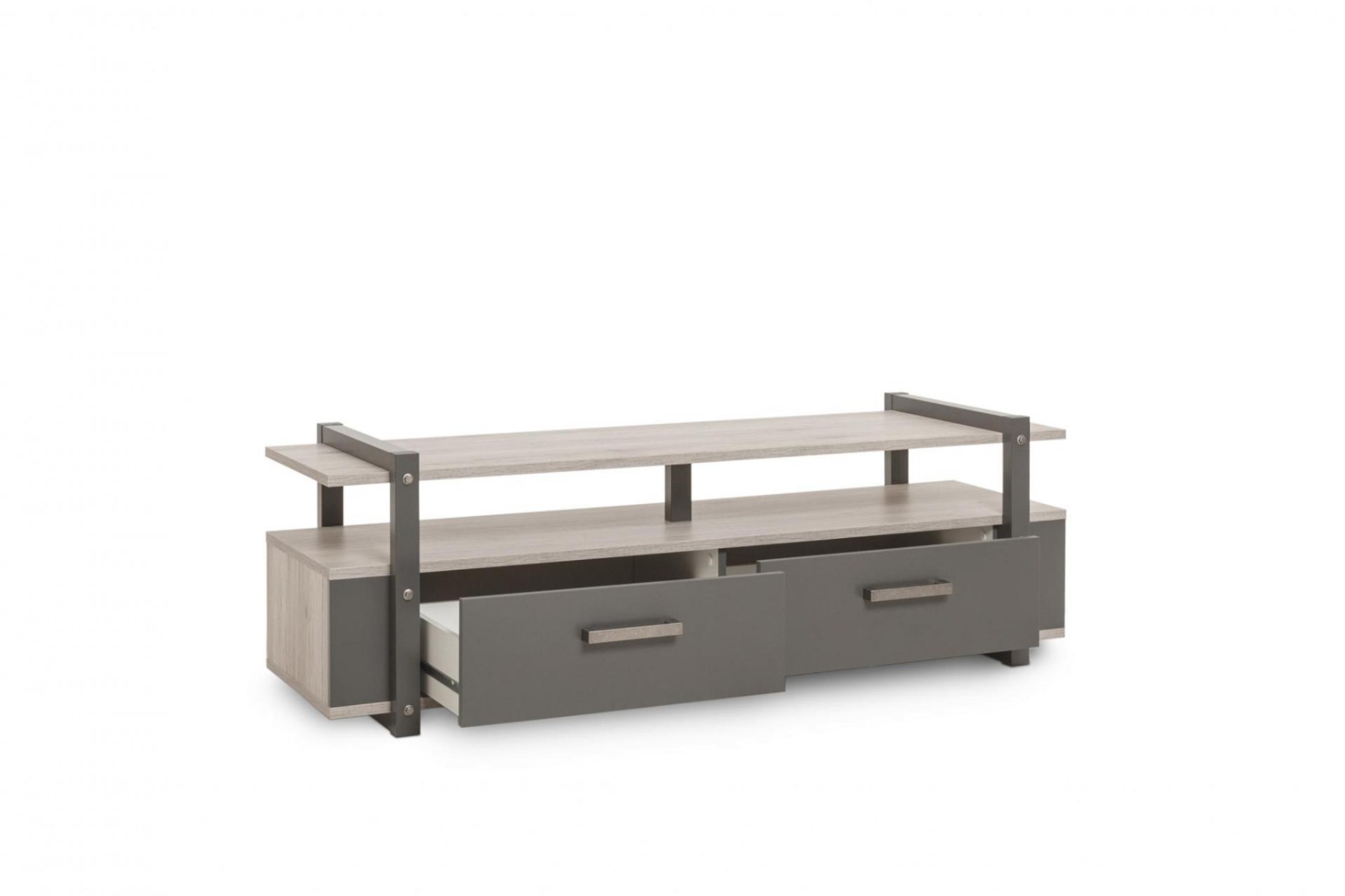 Porta TV industrial con 2 cassetti in finitura Antracite e Quercia