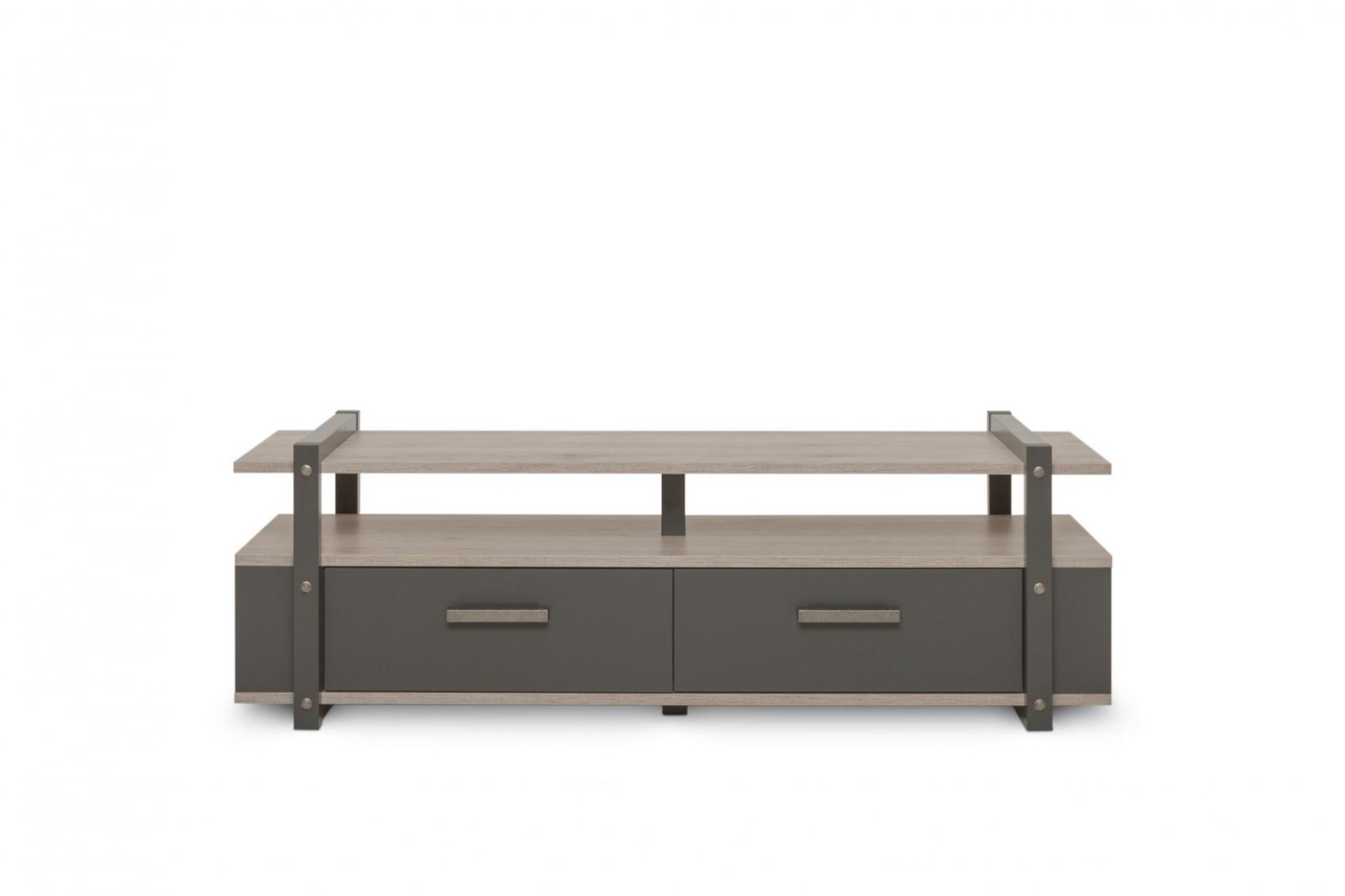 Porta TV industrial con 2 cassetti in finitura Antracite e Quercia