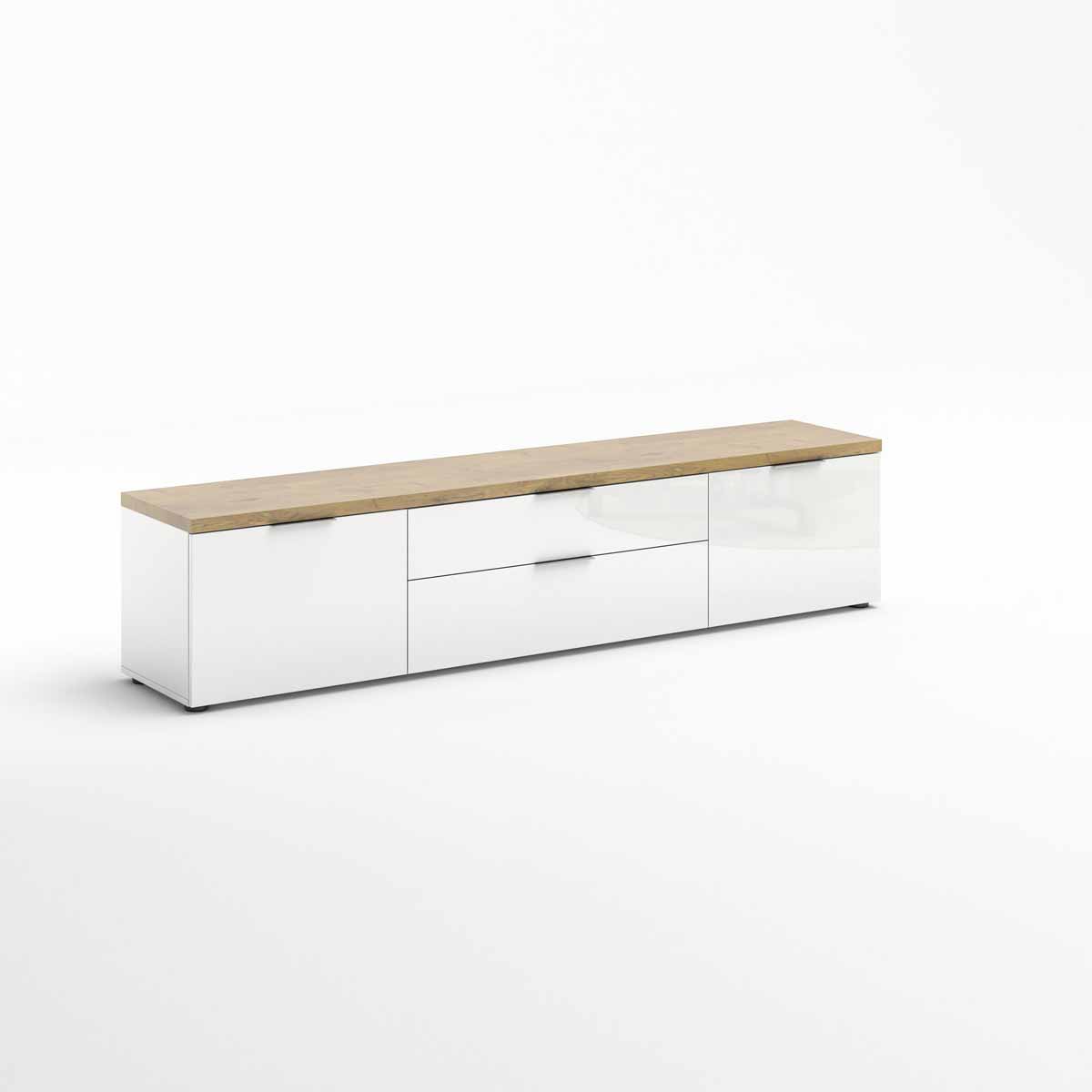 Mobile tv colore Bianco lucido con top Rovere, L.220 cm in offerta