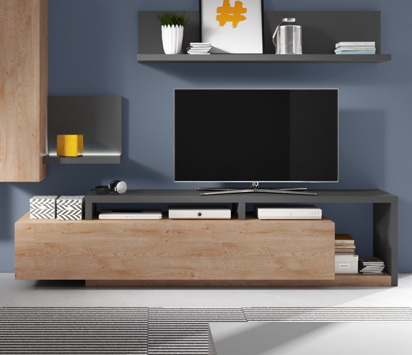 Mobile porta TV living, antracite e rovere rustico
